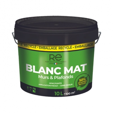 Peinture éco-responsable pour murs et plafonds intérieurs, peinture blanc mat recyclée, 50% matières recyclées ECRAN77